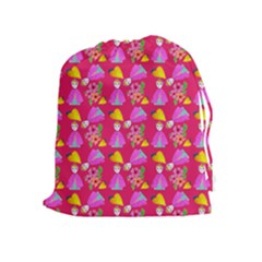 Girl With Hood Cape Heart Lemon Pattern Pink Drawstring Pouch (xl) by snowwhitegirl