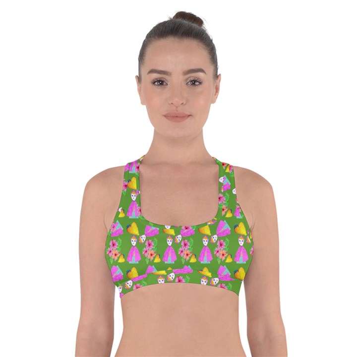 Girl With Hood Cape Heart Lemon Pattern Green Cross Back Sports Bra