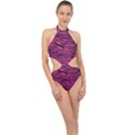 Pink Zebra Halter Side Cut Swimsuit View1