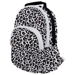 Leopard Spots, White, Brown Black, Animal Fur Print Rounded Multi Pocket Backpack by Casemiro