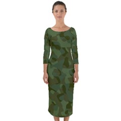 Green Army Camouflage Pattern Quarter Sleeve Midi Bodycon Dress by SpinnyChairDesigns