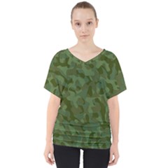 Green Army Camouflage Pattern V-neck Dolman Drape Top by SpinnyChairDesigns