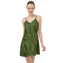 Green Army Camouflage Pattern Summer Time Chiffon Dress by SpinnyChairDesigns