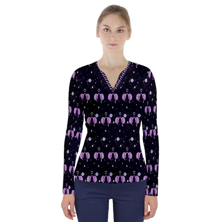 Galaxy Unicorns V-Neck Long Sleeve Top