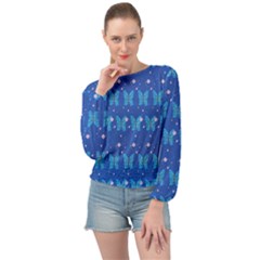 Glitter Butterfly Banded Bottom Chiffon Top by Sparkle