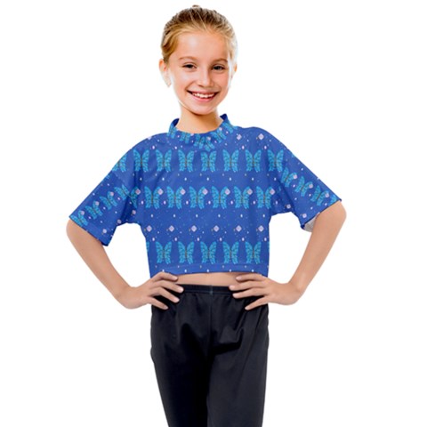 Glitter Butterfly Kids Mock Neck Tee by Sparkle