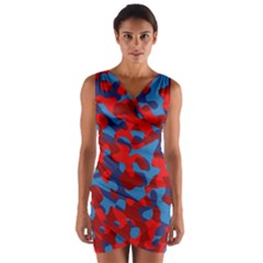 Red And Blue Camouflage Pattern Wrap Front Bodycon Dress by SpinnyChairDesigns