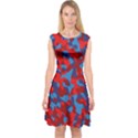 Red and Blue Camouflage Pattern Capsleeve Midi Dress View1