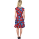 Red and Blue Camouflage Pattern Capsleeve Midi Dress View2