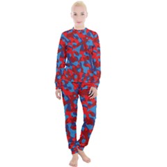 Red And Blue Camouflage Pattern Women s Lounge Set by SpinnyChairDesigns