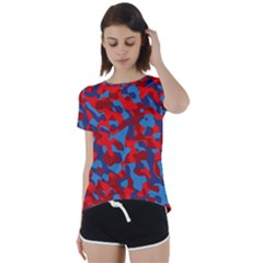 Red And Blue Camouflage Pattern Short Sleeve Foldover Tee by SpinnyChairDesigns