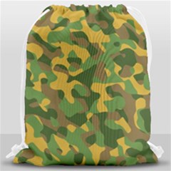 Yellow Green Brown Camouflage Drawstring Bag (large) by SpinnyChairDesigns