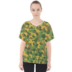 Yellow Green Brown Camouflage V-neck Dolman Drape Top by SpinnyChairDesigns