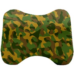 Yellow Green Brown Camouflage Head Support Cushion by SpinnyChairDesigns