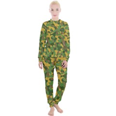 Yellow Green Brown Camouflage Women s Lounge Set by SpinnyChairDesigns