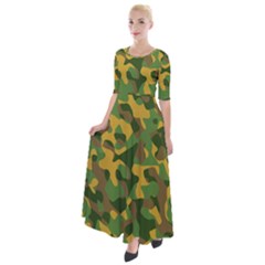 Yellow Green Brown Camouflage Half Sleeves Maxi Dress by SpinnyChairDesigns