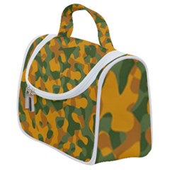 Green And Orange Camouflage Pattern Satchel Handbag by SpinnyChairDesigns