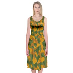 Green And Orange Camouflage Pattern Midi Sleeveless Dress by SpinnyChairDesigns