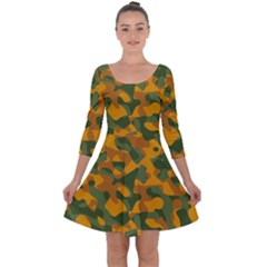 Green And Orange Camouflage Pattern Quarter Sleeve Skater Dress by SpinnyChairDesigns