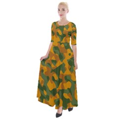 Green And Orange Camouflage Pattern Half Sleeves Maxi Dress by SpinnyChairDesigns