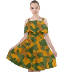 Green And Orange Camouflage Pattern Cut Out Shoulders Chiffon Dress by SpinnyChairDesigns