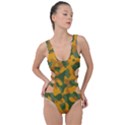 Green and Orange Camouflage Pattern Side Cut Out Swimsuit View1