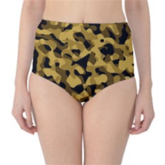 Black Yellow Brown Camouflage Pattern Classic High-waist Bikini Bottoms by SpinnyChairDesigns