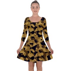 Black Yellow Brown Camouflage Pattern Quarter Sleeve Skater Dress by SpinnyChairDesigns