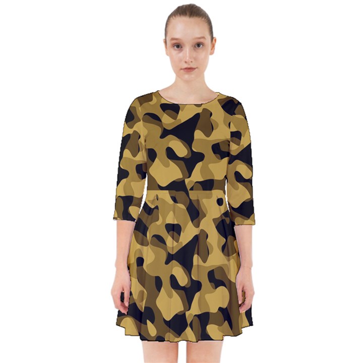 Black Yellow Brown Camouflage Pattern Smock Dress