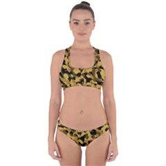 Black Yellow Brown Camouflage Pattern Cross Back Hipster Bikini Set by SpinnyChairDesigns