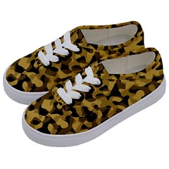 Black Yellow Brown Camouflage Pattern Kids  Classic Low Top Sneakers by SpinnyChairDesigns