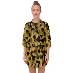 Black Yellow Brown Camouflage Pattern Half Sleeve Chiffon Kimono by SpinnyChairDesigns