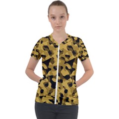 Black Yellow Brown Camouflage Pattern Short Sleeve Zip Up Jacket by SpinnyChairDesigns