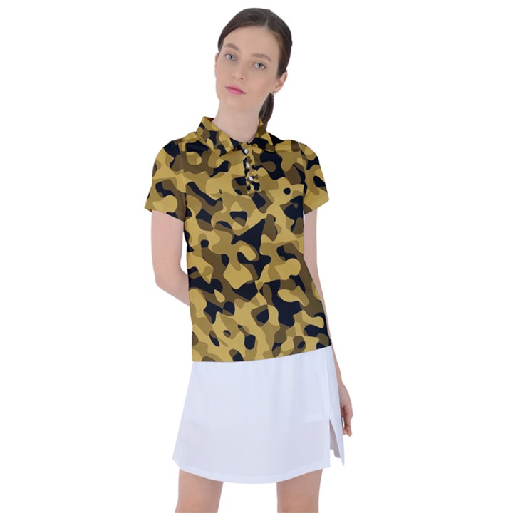 Black Yellow Brown Camouflage Pattern Women s Polo Tee