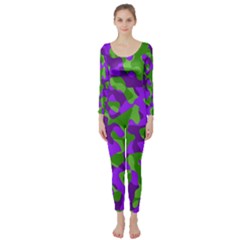 Purple And Green Camouflage Long Sleeve Catsuit by SpinnyChairDesigns