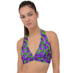 Purple And Green Camouflage Halter Plunge Bikini Top by SpinnyChairDesigns