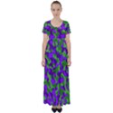 Purple and Green Camouflage High Waist Short Sleeve Maxi Dress View1