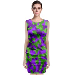 Purple And Green Camouflage Classic Sleeveless Midi Dress by SpinnyChairDesigns