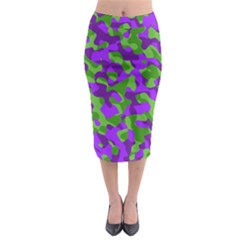 Purple And Green Camouflage Midi Pencil Skirt by SpinnyChairDesigns