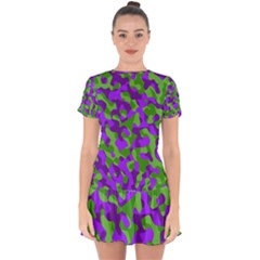 Purple And Green Camouflage Drop Hem Mini Chiffon Dress by SpinnyChairDesigns