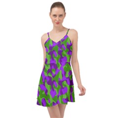 Purple And Green Camouflage Summer Time Chiffon Dress by SpinnyChairDesigns