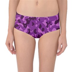 Dark Purple Camouflage Pattern Mid-waist Bikini Bottoms by SpinnyChairDesigns