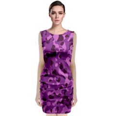 Dark Purple Camouflage Pattern Classic Sleeveless Midi Dress by SpinnyChairDesigns