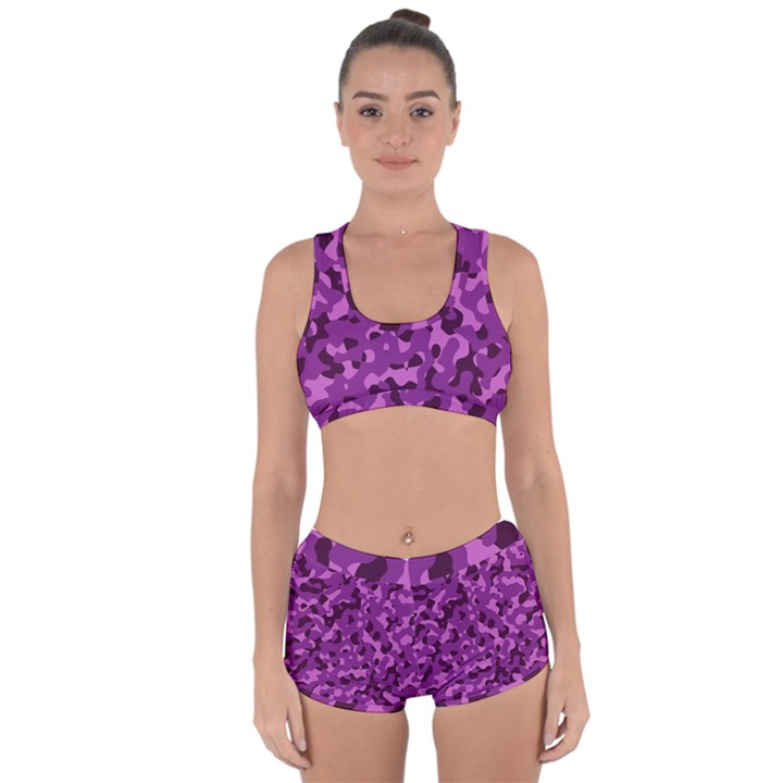 Dark Purple Camouflage Pattern Racerback Boyleg Bikini Set