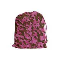 Pink And Brown Camouflage Drawstring Pouch (large) by SpinnyChairDesigns