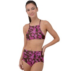 Pink And Brown Camouflage High Waist Tankini Set by SpinnyChairDesigns