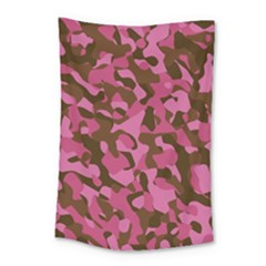 Pink And Brown Camouflage Small Tapestry by SpinnyChairDesigns