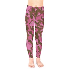 Pink And Brown Camouflage Kids  Leggings by SpinnyChairDesigns