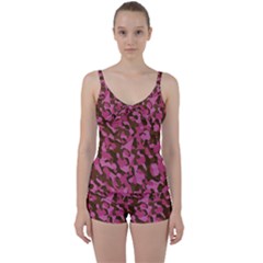 Pink And Brown Camouflage Tie Front Two Piece Tankini by SpinnyChairDesigns