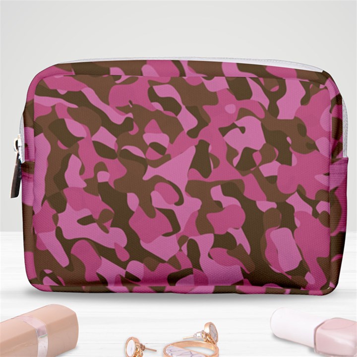 Pink and Brown Camouflage Make Up Pouch (Medium)